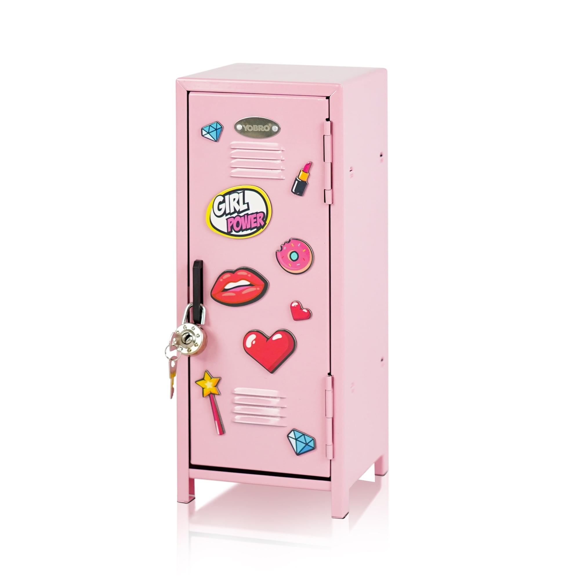 Mini Iron Lockers, Girl Talk Locker with Lock,Small Safe Box Locker for Money, Miniature Storage Locker for Desk Bedroom Home Office School, Metal Little Locker Gift for Girls, Pink